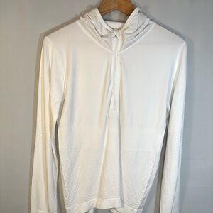 Eleven Womens Size M Sweatshirt White Hooded Long Sleeve Hand Warmer Thumb Hole